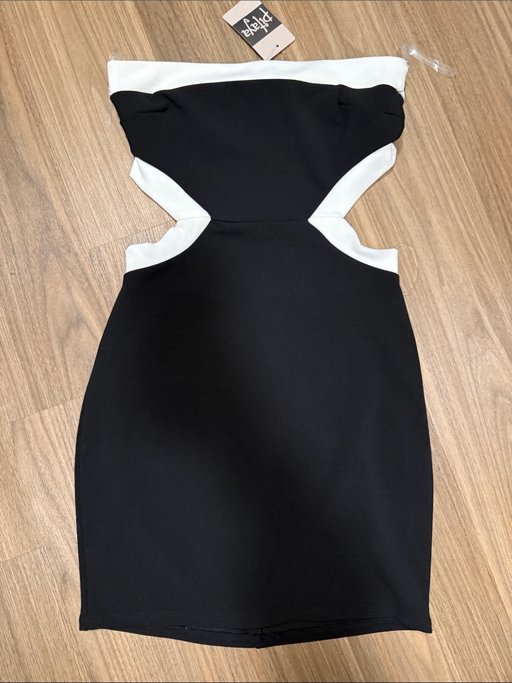 Blue Blush Black and White Cutout Strapless Mini Dress